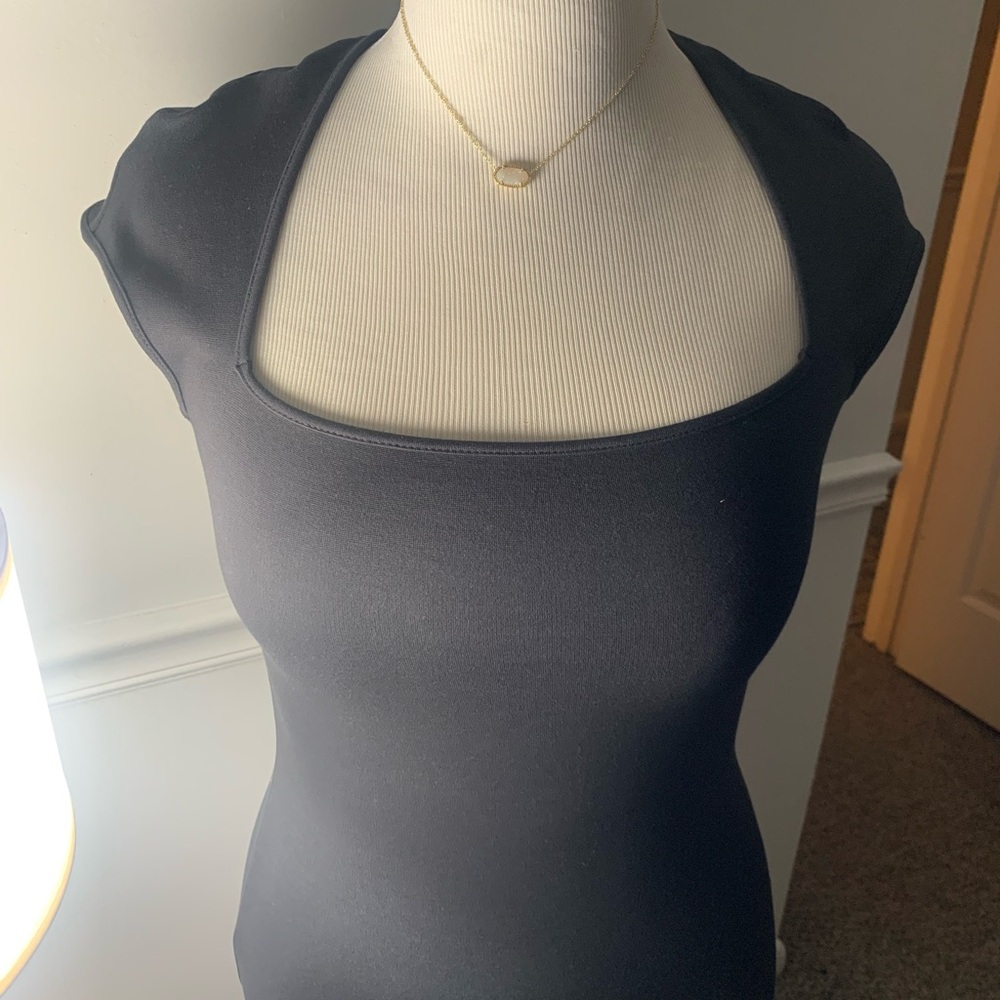 H&M Grey mini bodycon dress with square neckline and short sleeves
